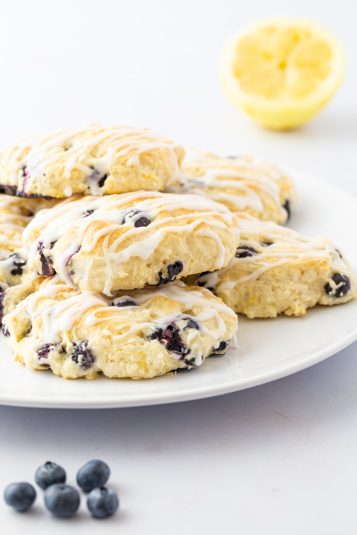 A stack of Bisquick Blueberry Lemon Scones.