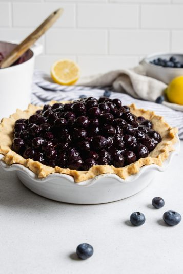 A display of a Fresh Blueberry Pie.