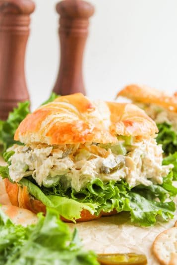 Jalapeno Chicken Salad on a croissant with lettuce.