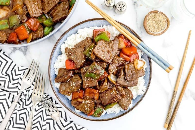 Overhead view of Pepper Steak.