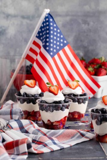 Red White Blue Fruit Cups All Made on a Counter.