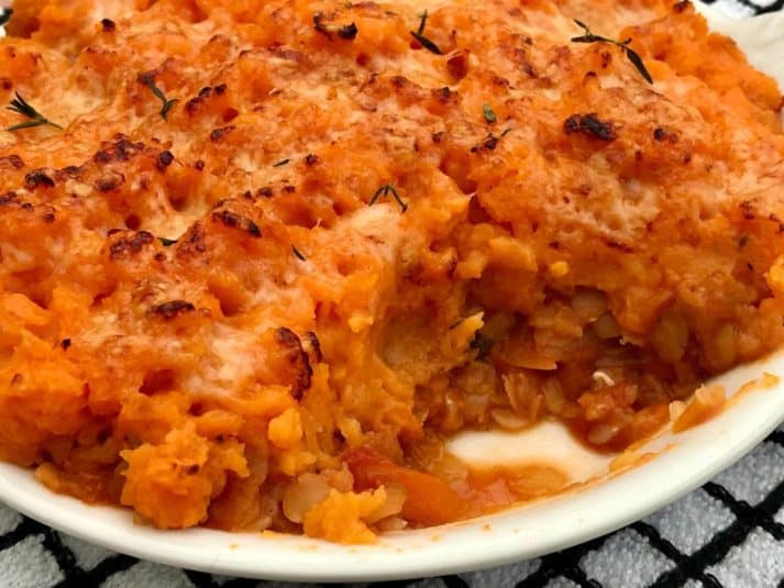 A display of Red Lentil Shepherd's Pie.