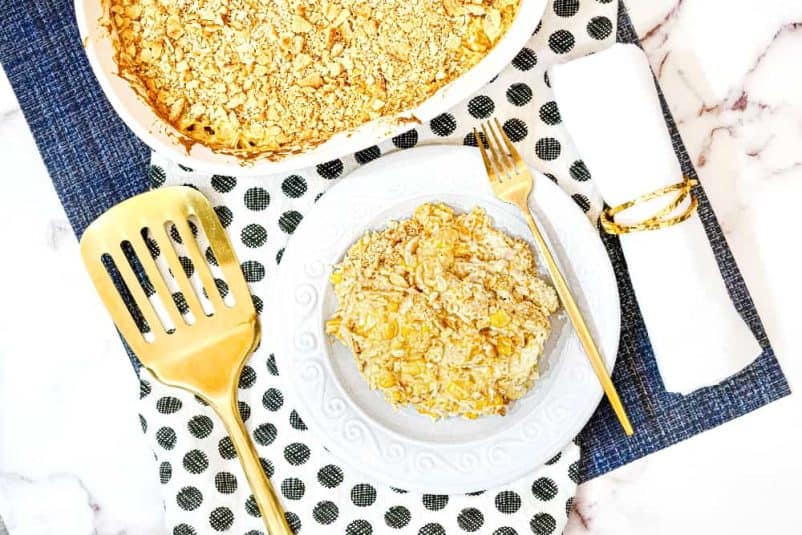 A display of Ritz Chicken Casserole.