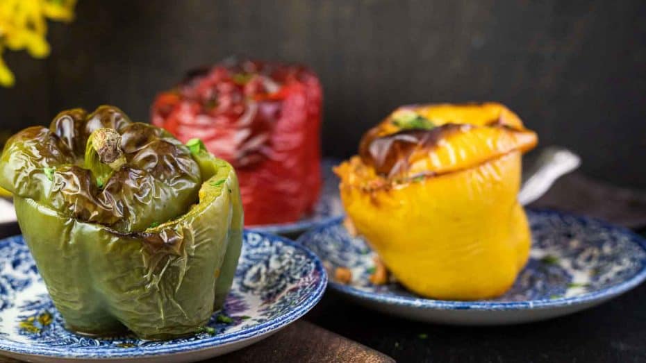 Stuffed melanzani served on a plate.