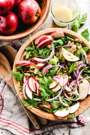 Apple salad with celery and walnuts.