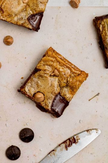 Overhead view of Brown Butter Caramel Blondies.