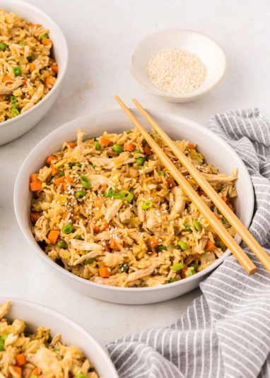Chicken Fried Rice in a bowl.