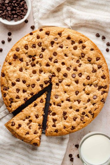 Overhead view of a Chocolate Chip Cookie Pie.