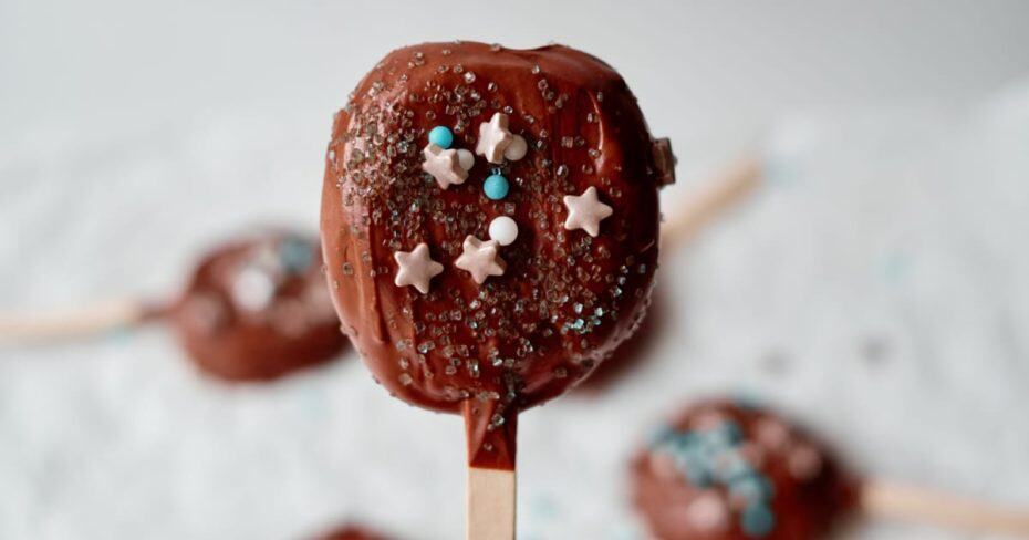 Closeup shot of Chocolate Dipped Apple Pops.