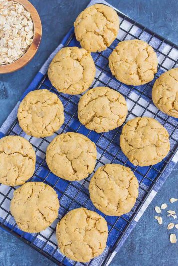 Overhead view of Peanut Butter Oatmeal Cookies.