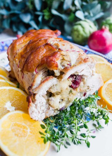 Roasted Turkey Roulade on plate.
