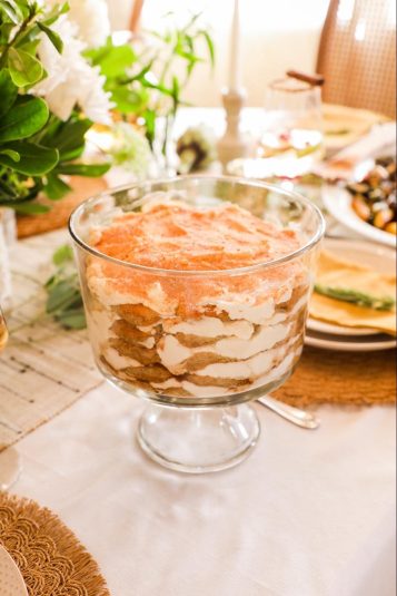 Tiramisu trifle on a fall tablescape.