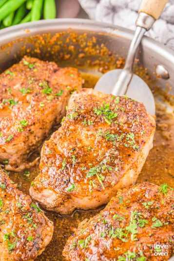 Closeup of Honey Mustard Pork Chops.