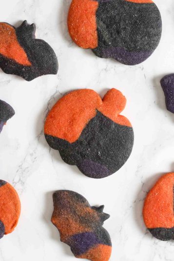Overhead image of halloween shortbread biscuits.