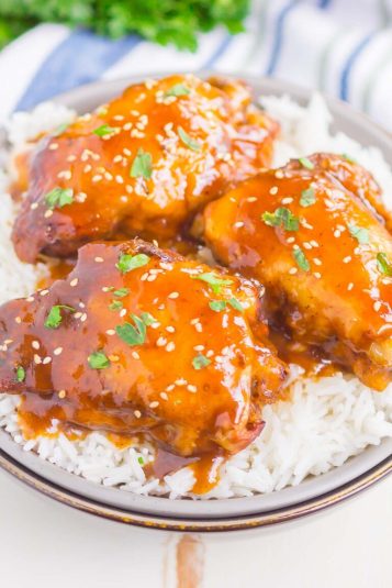 Closeup of a Slow Cooker Teriyaki Chicken.