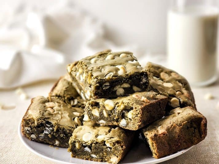 A stack of  Matcha Brownies.