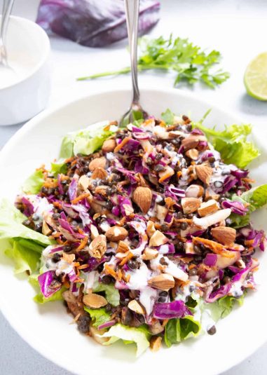 Crunchy cabbage salad on a plate.