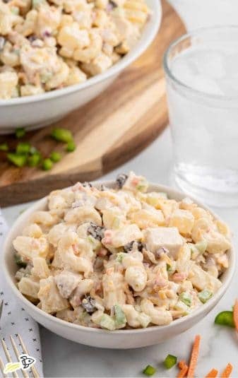 A bowl of Chicken Macaroni Salad.