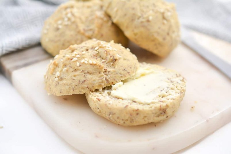 Fried egg muffins on a white plate.