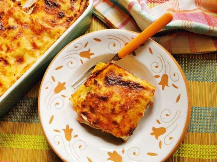 Overhead view of Italian Lamb Lasagna.