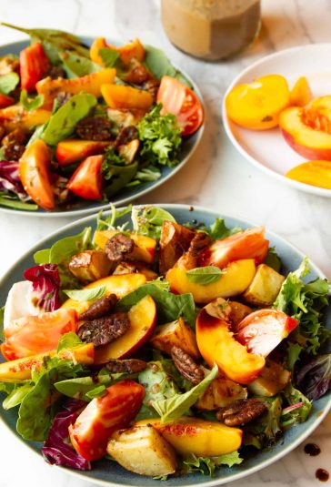 Peach salad with maple-balsamic vinegrette.