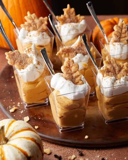 Up close photo of pumpkin pie cups.