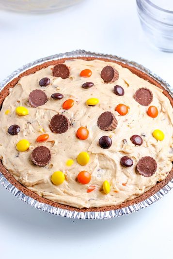 The finished Reese's Peanut Butter Pie string from the freezer.