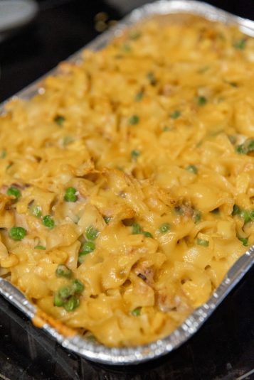 Close up of Tuna Noodle Casserole.