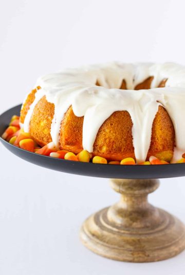 Candy Corn Bundt Cake, a Recipe with a Cake Mix featured by top US dessert blogger, Practically Homemade.