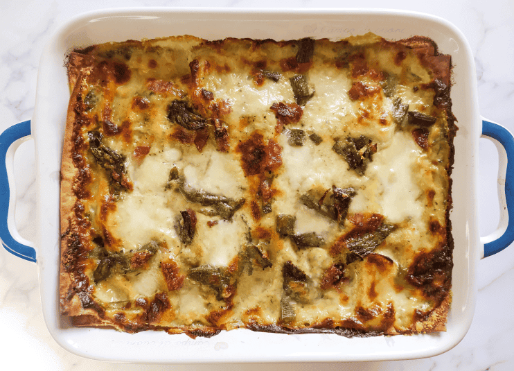 Overhead view of Creamy Artichoke Lasagna.