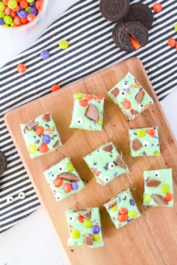 Overhead view of Spooky Halloween Franken Fudge.