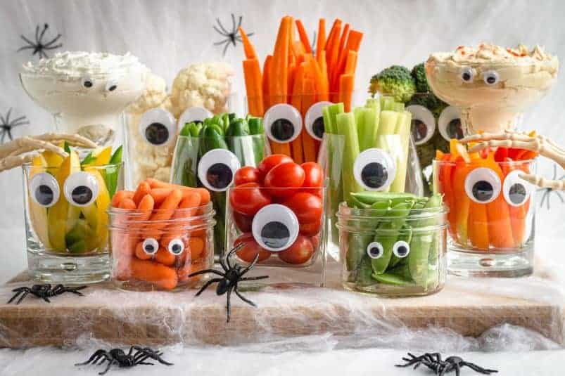 A Halloween veggie tray featuring 