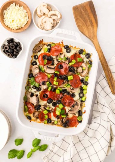 Overhead view of Pizza Casserole.