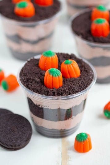 Dirt cups on a white surface.