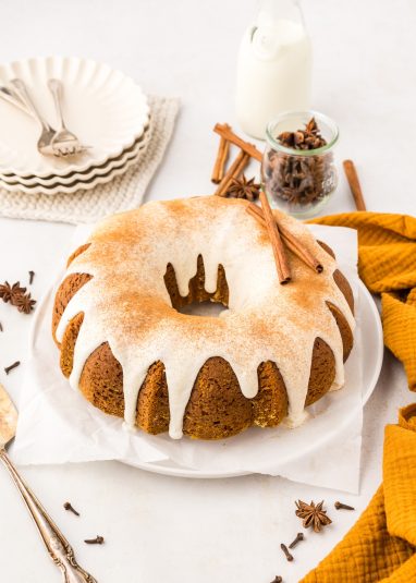 Overhead view of a Pumpkin Bundt Cake.
