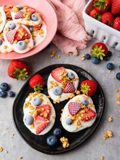 Served frozen vanilla yogurt bites.