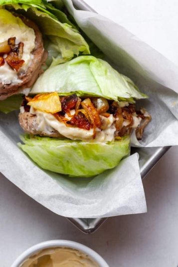 Keto turkey burgers with lettuce wraps.