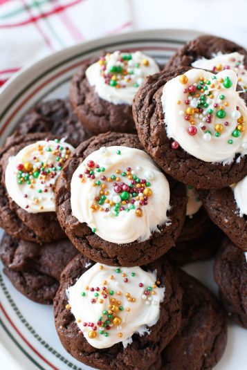 Chocolate cake mix cookies with frosting.