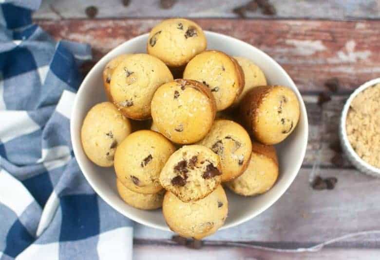 Sourdough discard chocolate chip muffins in bowl.