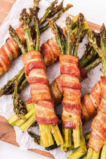 Close up of Asparagus Wrapped in Bacon.