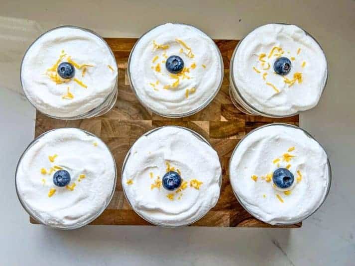 Overhead view of 6 Lemon Blueberry Baked Oatmeal Cups.