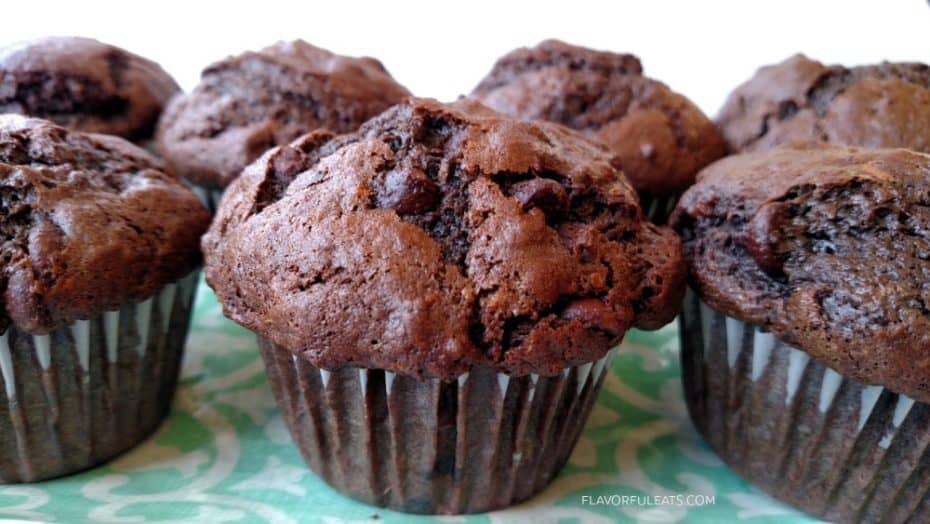 A display of Double Chocolate Banana Muffins.