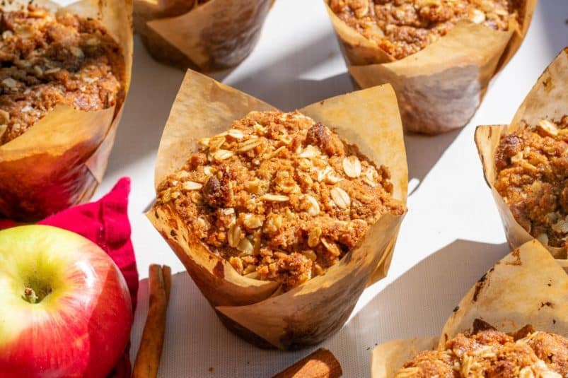 Sourdough apple butter muffins with Biscoff streusel.