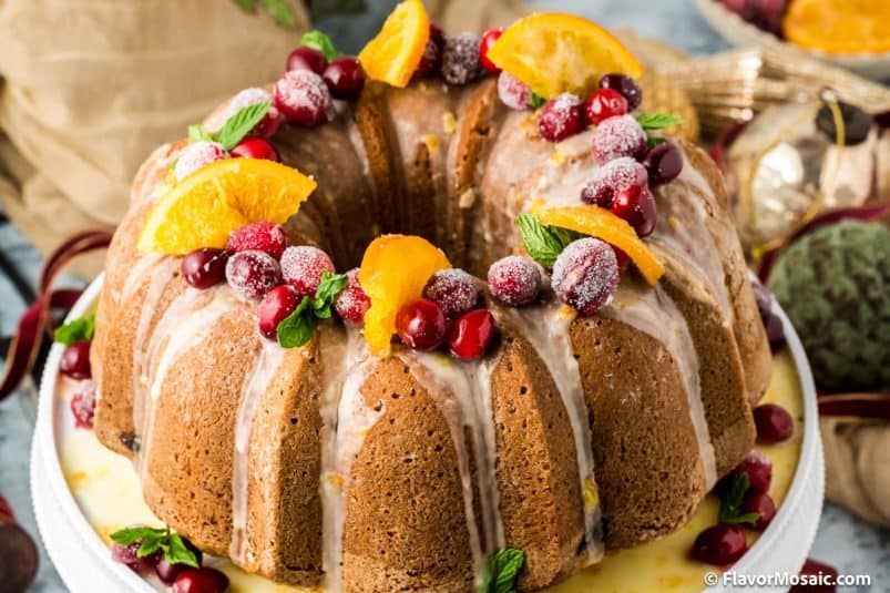 A display of Cranberry Orange Bundt Cake.