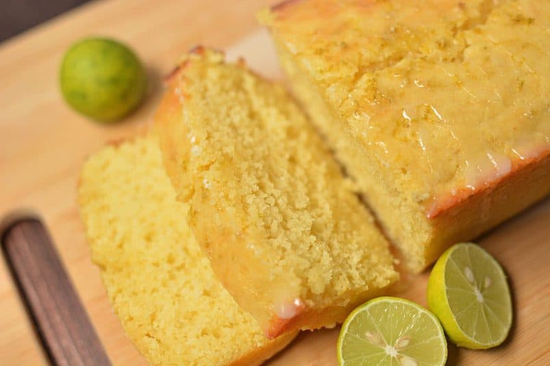 An up close look of key lime bread.
