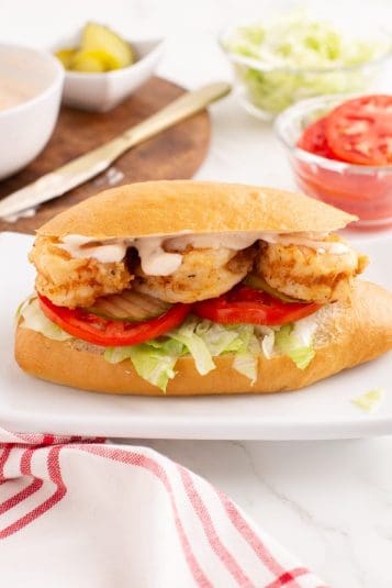 A display of Fried Shrimp Po Boy Sandwich.