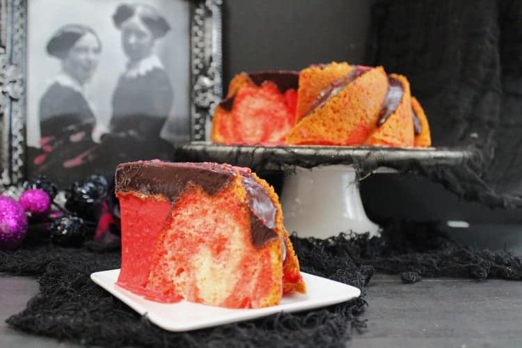 A display of Halloween Bundt Cake.