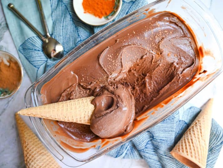 Overhead view of Mexican Hot Chocolate Ice Cream.