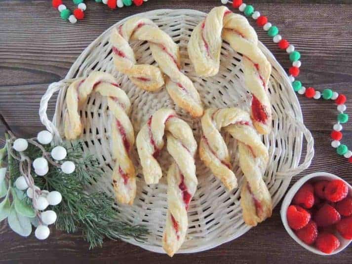 Overhead view of Raspberry Candy Cane Puff Pastry.