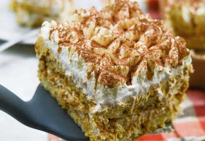 A fork with a piece of BIscoff Pumpkin Crisp on it.